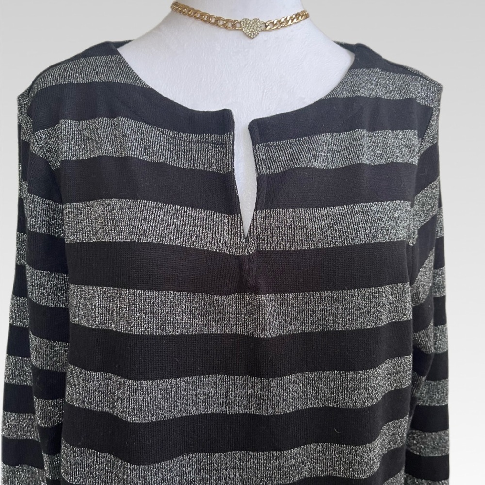 Liz Claiborne Sport Black and Silver Knit Top size XL - Picture 2 of 7